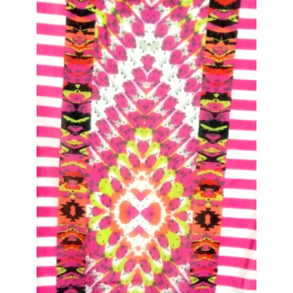 Alfani Sheer Pink Striped Abstract Top Size Medium Short Sleeve Vibrant Summer - Picture 4 of 5
